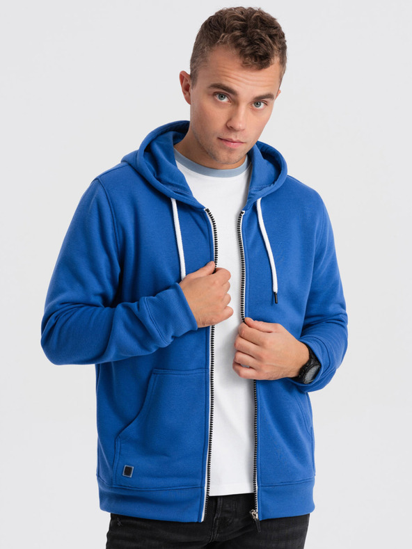 Ombre Clothing Kék férfi cipzáras kapucnis pulóver Ombre Ruházat