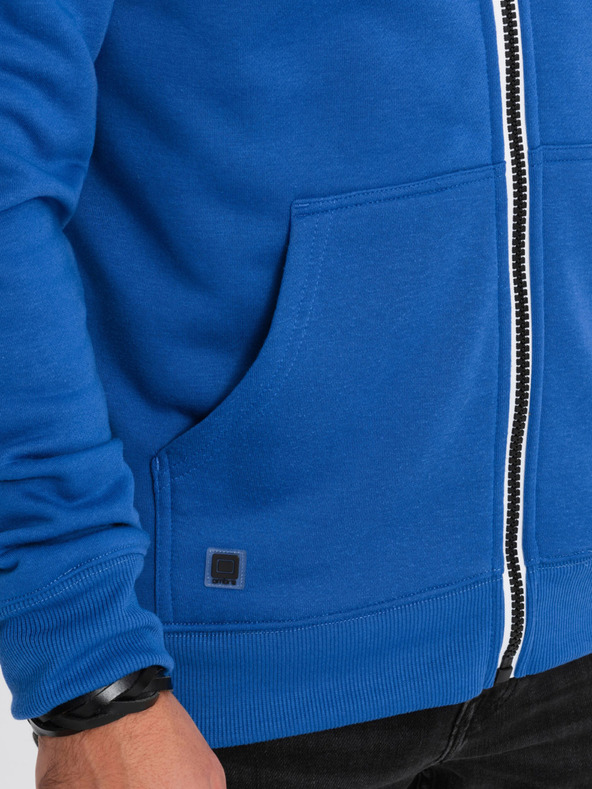 Ombre Clothing Kék férfi cipzáras kapucnis pulóver Ombre Ruházat