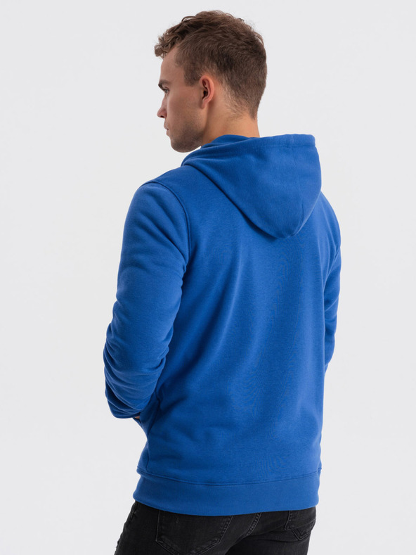 Ombre Clothing Kék férfi cipzáras kapucnis pulóver Ombre Ruházat