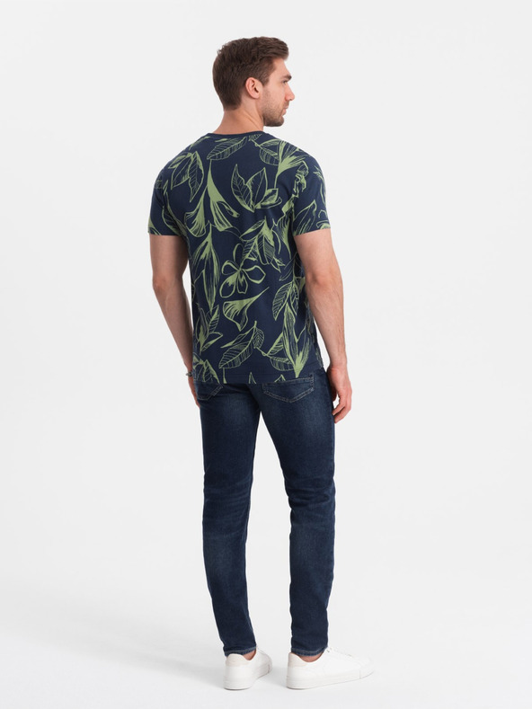 Ombre Clothing Zöld és kék férfi mintás póló Ombre ruházat Ombre ruházat