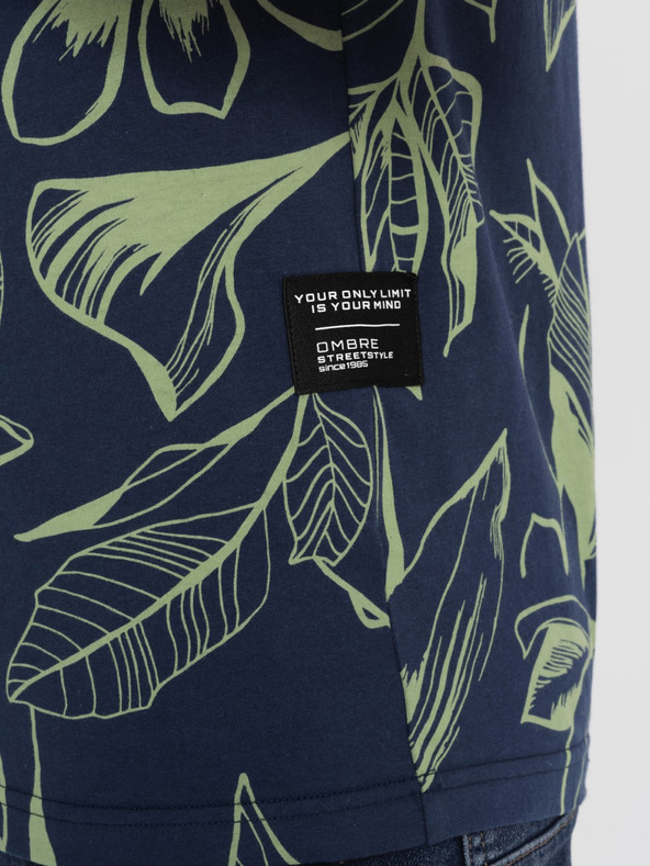 Ombre Clothing Zöld és kék férfi mintás póló Ombre ruházat Ombre ruházat