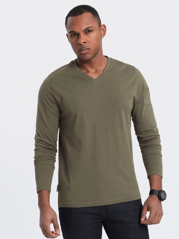 Ombre Clothing Khaki színű férfi alap póló Ombre Ruházat