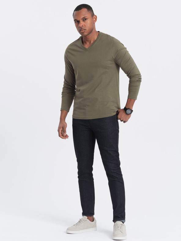 Ombre Clothing Khaki színű férfi alap póló Ombre Ruházat