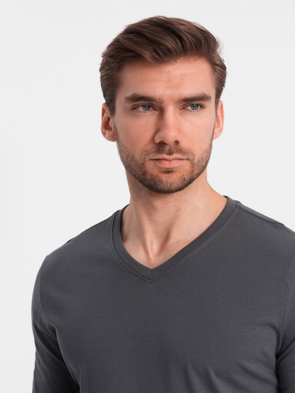 Ombre Clothing Sötétszürke férfi alap póló Ombre Ruházat