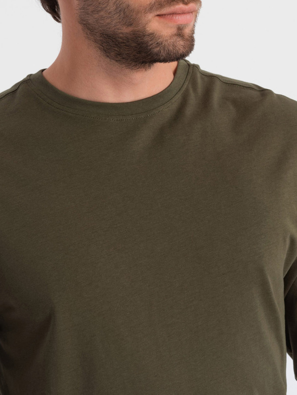 Ombre Clothing Khaki színű férfi alap póló Ombre Ruházat