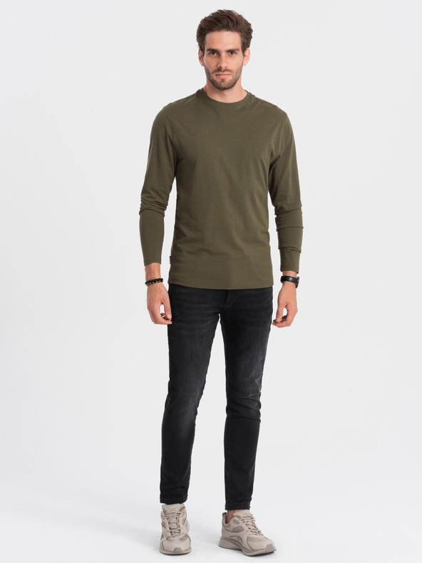 Ombre Clothing Khaki színű férfi alap póló Ombre Ruházat