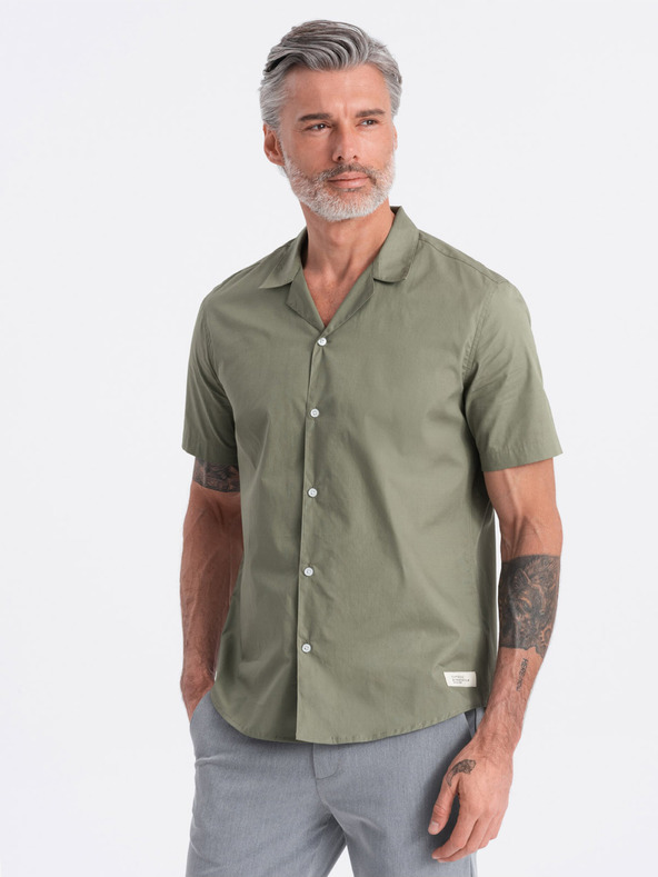 Ombre Clothing Khaki férfi rövid ujjú ing Ombre ruházat