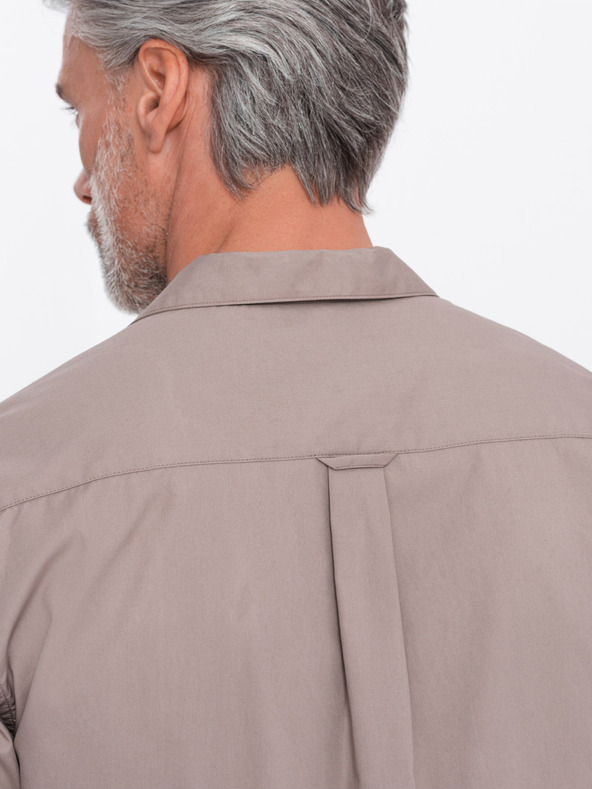 Ombre Clothing Barna férfi rövid ujjú ing Ombre Ruházat