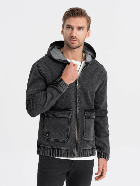 Ombre Clothing Fekete férfi farmerdzseki kapucnival Ombre Clothing Ombre Clothing