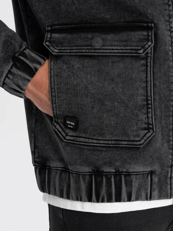 Ombre Clothing Fekete férfi farmerdzseki kapucnival Ombre Clothing Ombre Clothing