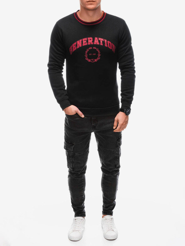 Edoti Piros és fekete férfi nyomtatott pulóver Edoti