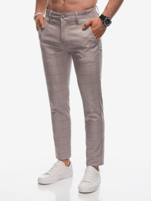 Edoti Bézs férfi kockás chino nadrág Edoti