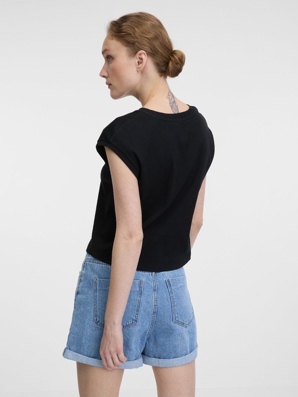 Orsay ORSAY fekete női crop póló rövid ujjal