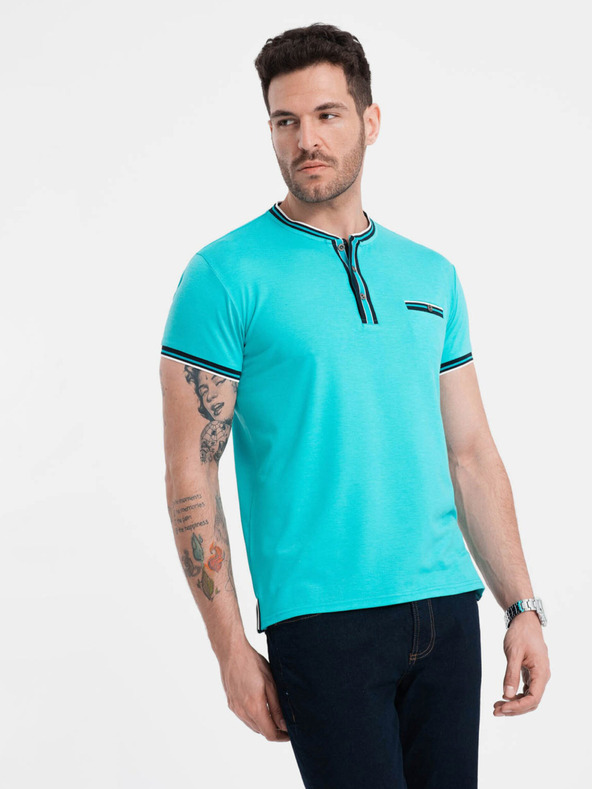 Ombre Clothing Türkiz férfi gombos póló Ombre ruházat