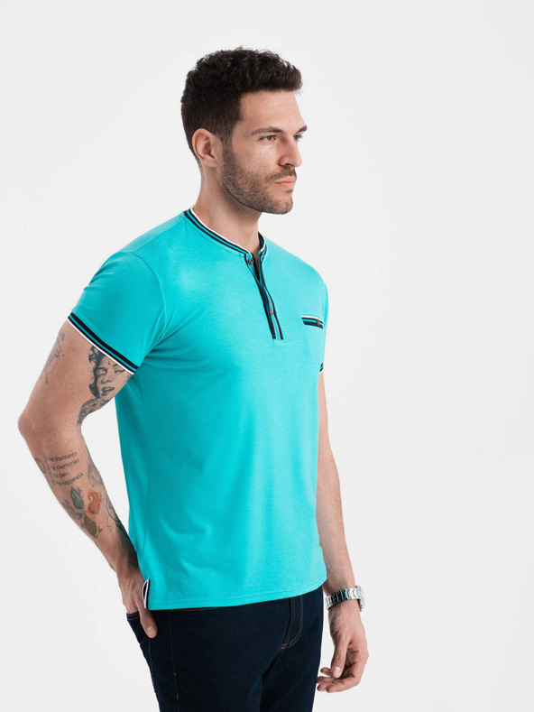 Ombre Clothing Türkiz férfi gombos póló Ombre ruházat