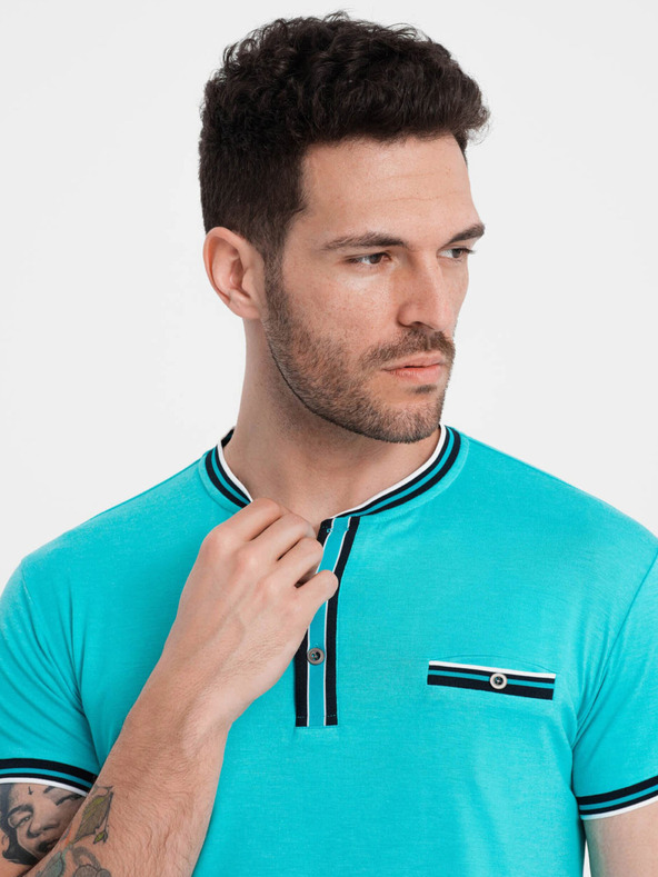 Ombre Clothing Türkiz férfi gombos póló Ombre ruházat