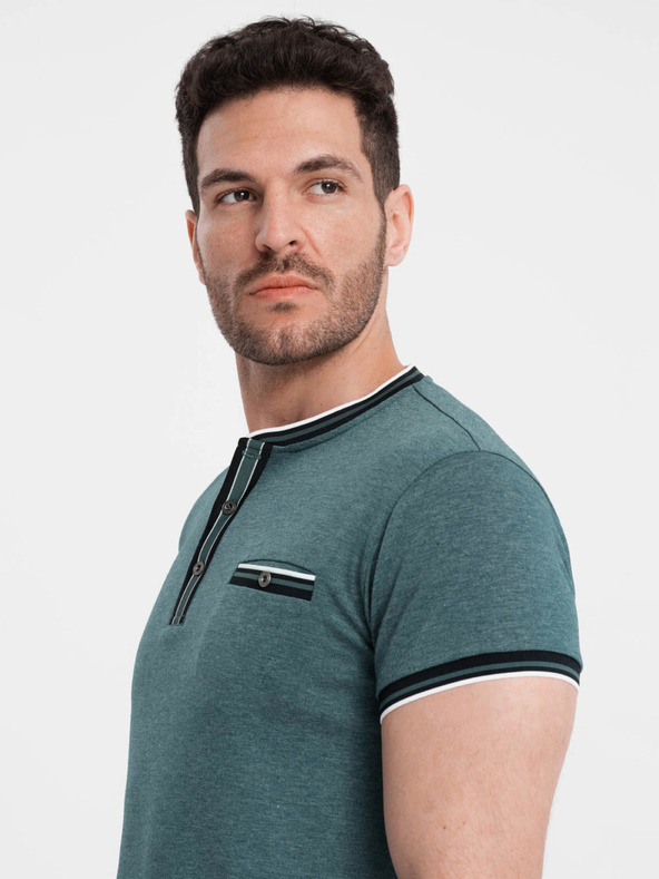 Ombre Clothing Sötétzöld férfi gombolós póló Ombre ruházat