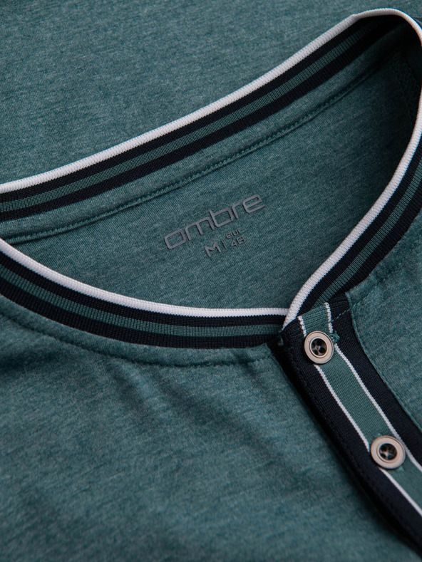 Ombre Clothing Sötétzöld férfi gombolós póló Ombre ruházat