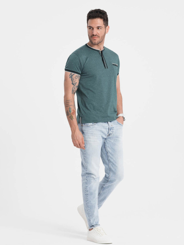 Ombre Clothing Sötétzöld férfi gombolós póló Ombre ruházat