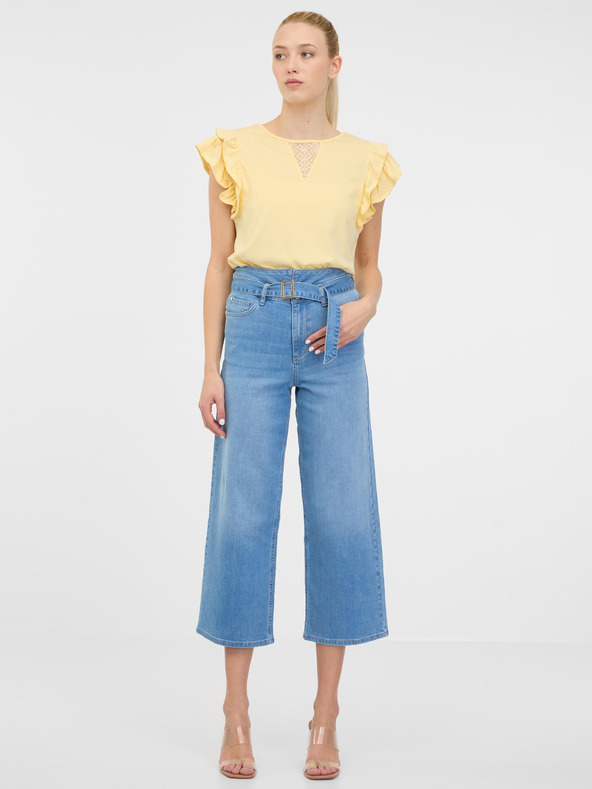 Orsay ORSAY sárga női póló kockás ujjakkal