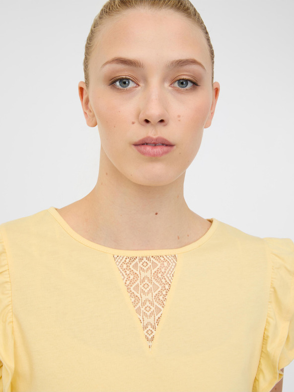 Orsay ORSAY sárga női póló kockás ujjakkal