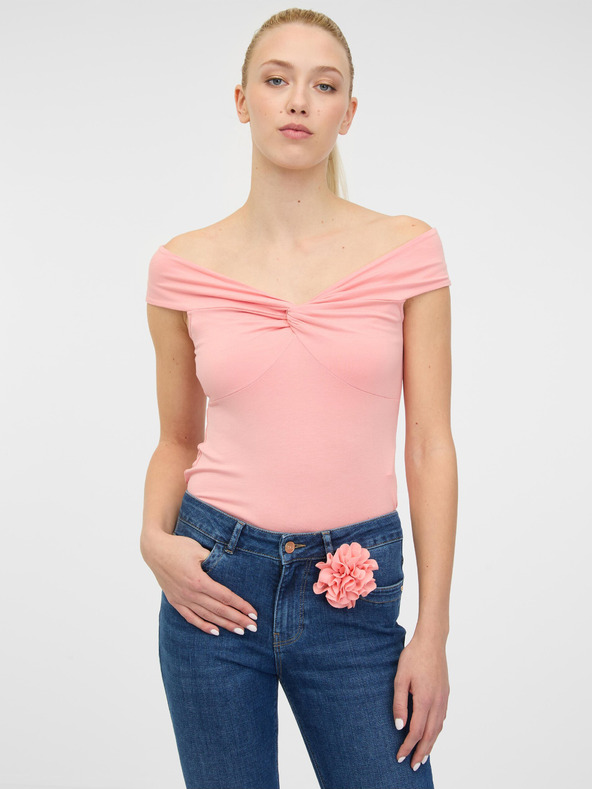 Orsay ORSAY világos rózsaszín, rövid ujjú női póló rátéttel
