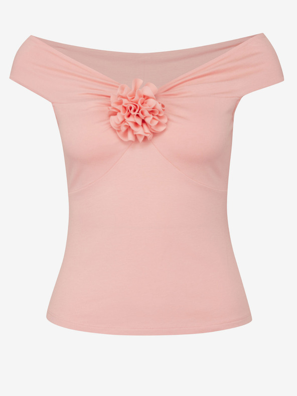 Orsay ORSAY világos rózsaszín, rövid ujjú női póló rátéttel