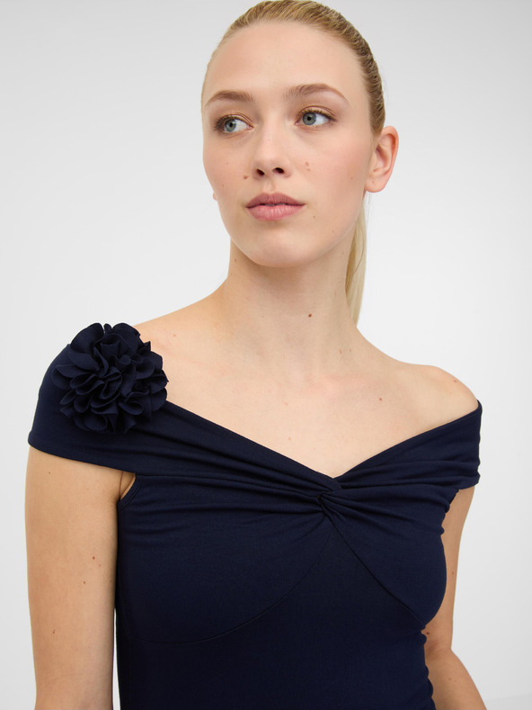 Orsay ORSAY fekete rövid ujjú női póló rátéttel