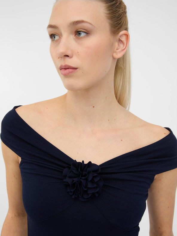 Orsay ORSAY fekete rövid ujjú női póló rátéttel