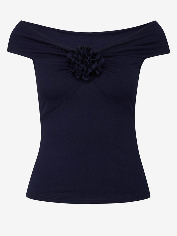 Orsay ORSAY fekete rövid ujjú női póló rátéttel