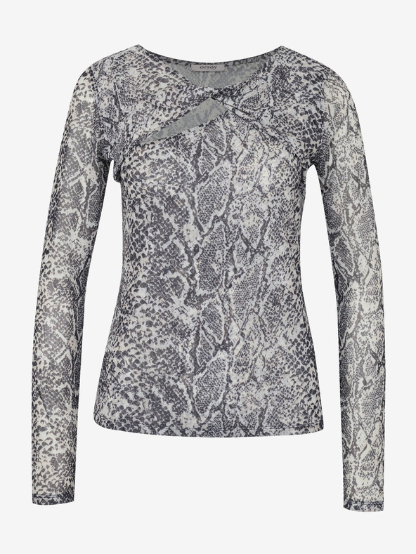 Orsay ORSAY fekete női mintás póló, hosszú ujjal