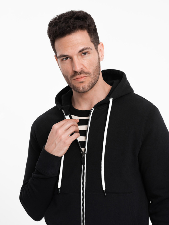 Ombre Clothing Fekete férfi alap cipzáras kapucnis pulóver Ombre Ruházat