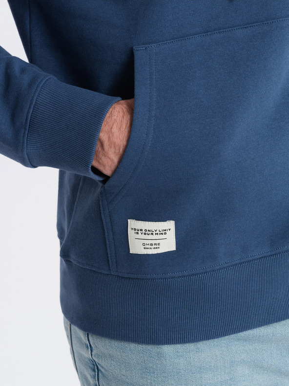 Ombre Clothing Kék férfi kapucnis pulóver kenguruval és kapucnival Ombre Ruházat Ombre Clothing