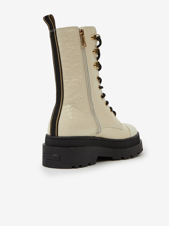 Scotch & Soda Krém női bőr Scotch & Soda Aubri Mid Boot Off Wht Croco krémszínű bőrcipő