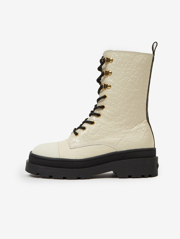 Scotch & Soda Krém női bőr Scotch & Soda Aubri Mid Boot Off Wht Croco krémszínű bőrcipő