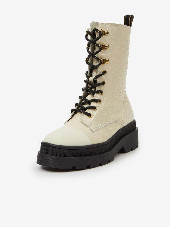 Scotch & Soda Krém női bőr Scotch & Soda Aubri Mid Boot Off Wht Croco krémszínű bőrcipő