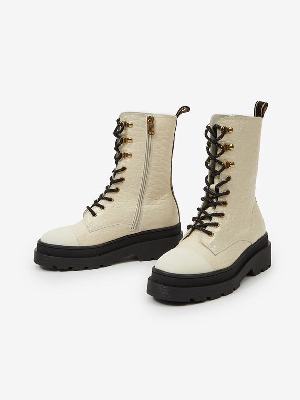 Scotch & Soda Krém női bőr Scotch & Soda Aubri Mid Boot Off Wht Croco krémszínű bőrcipő