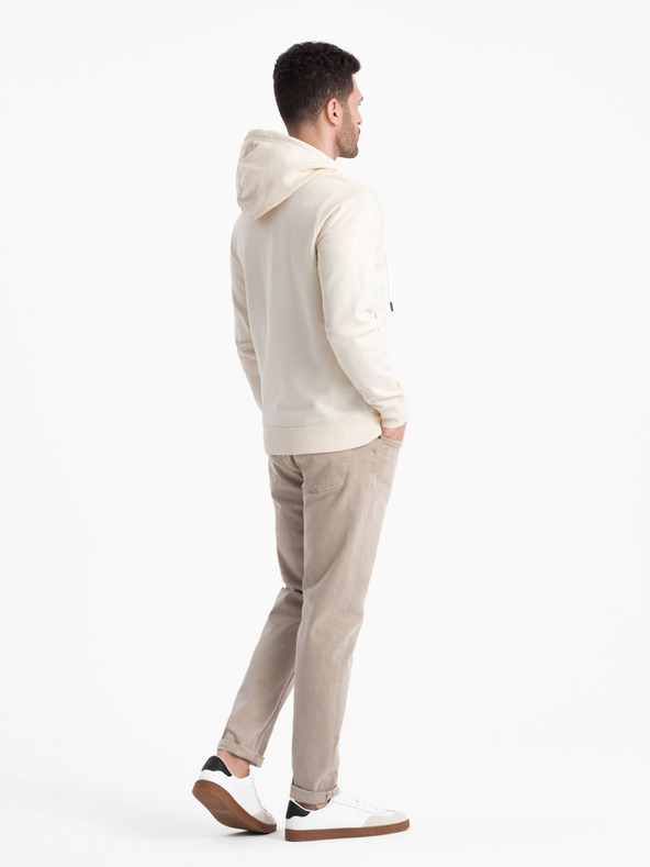 Ombre Clothing Krémszínű férfi alap cipzáras kapucnis pulóver Ombre Ruházat