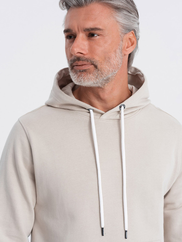 Ombre Clothing Bézs színű férfi kenguru kapucnis kapucnis pulóver Ombre Clothing