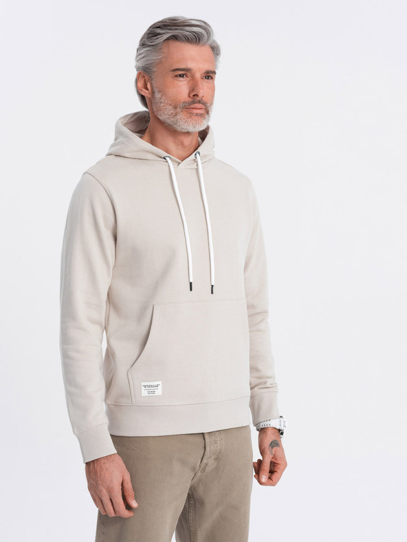 Ombre Clothing Bézs színű férfi kenguru kapucnis kapucnis pulóver Ombre Clothing