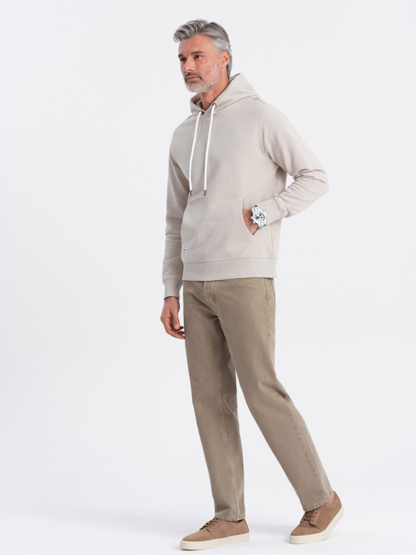 Ombre Clothing Bézs színű férfi kenguru kapucnis kapucnis pulóver Ombre Clothing