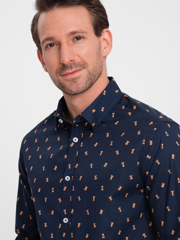 Ombre Clothing Kék férfi mintás slim fit ing Ombre Ruházat