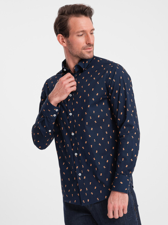 Ombre Clothing Kék férfi mintás slim fit ing Ombre Ruházat