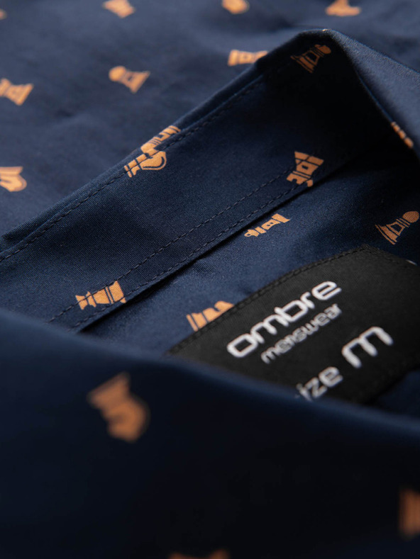 Ombre Clothing Kék férfi mintás slim fit ing Ombre Ruházat