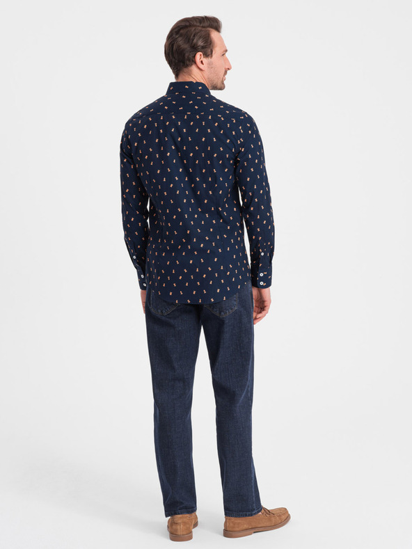 Ombre Clothing Kék férfi mintás slim fit ing Ombre Ruházat