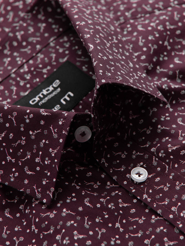 Ombre Clothing Férfi bordó mintás slim fit ing Ombre Ruházat