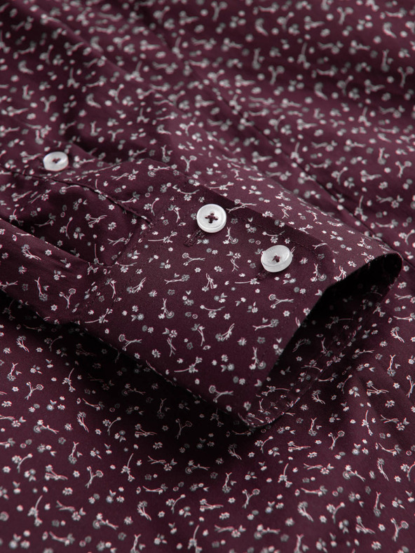 Ombre Clothing Férfi bordó mintás slim fit ing Ombre Ruházat