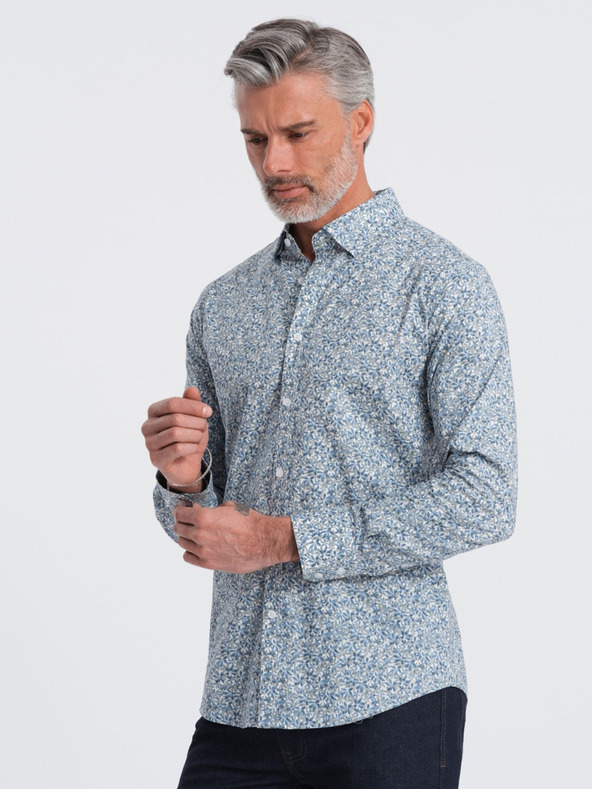 Ombre Clothing Kék férfi mintás slim fit ing Ombre Ruházat