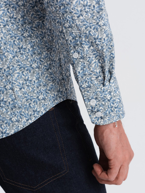 Ombre Clothing Kék férfi mintás slim fit ing Ombre Ruházat