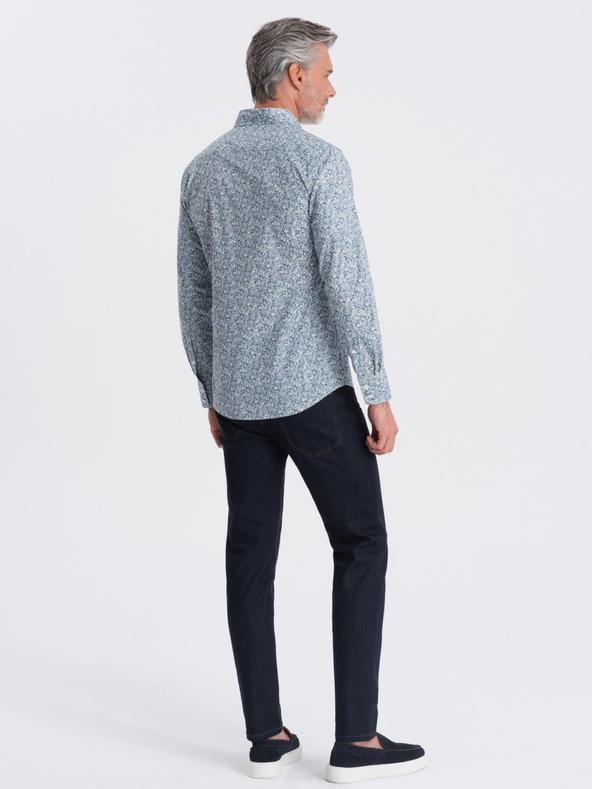 Ombre Clothing Kék férfi mintás slim fit ing Ombre Ruházat